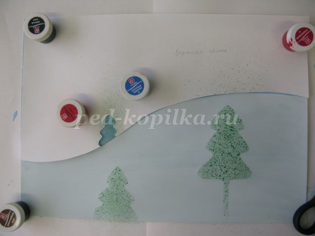 ​Коллаж из пряжи и ткани на тему "Зима": часть 1