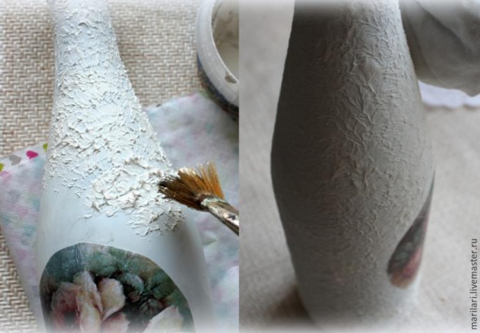 Декорируем стеклянную бутылку в технике декупажа