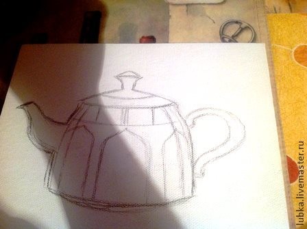 Рисование и состаривание чайника на холсте