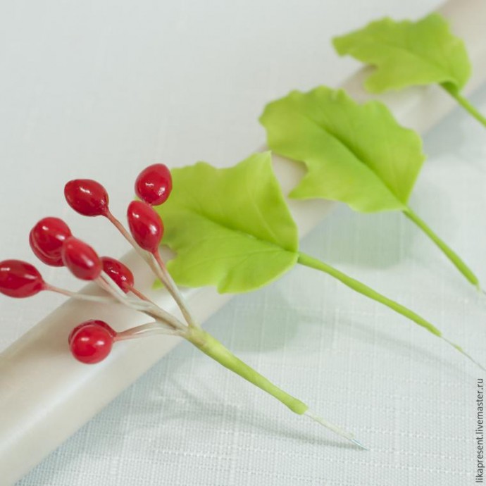 Лепим веточку калины из полимерной глины и холодного фарфора: часть 3