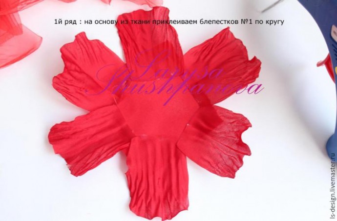 Делаем из ткани гофрированный пион: мастер-класс, часть 3