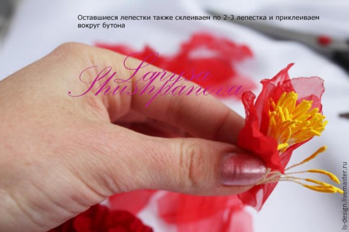 Делаем из ткани гофрированный пион: мастер-класс, часть 4