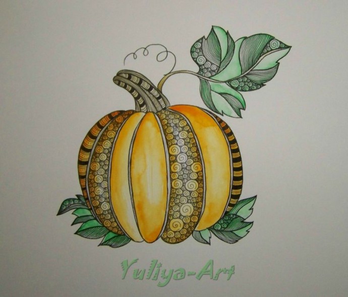 ​Рисуем тыкву в стиле зентангл и дудлинг: часть 2