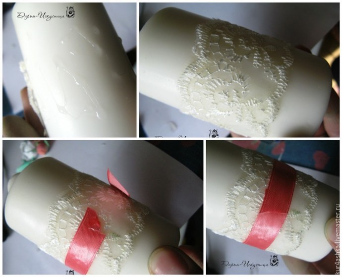 Декорируем свечу для семейного очага с цветами из фоамирана: часть 4