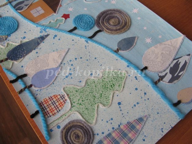 Коллаж из пряжи и ткани на тему "Зима": часть 2 Коллаж из пряжи и ткани на тему "Зима": часть 2