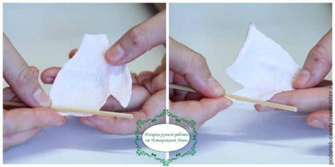 Делаем распушившийся пион из гофрированной бумаги и конфеты: часть 2 Делаем распушившийся пион из гофрированной бумаги и конфеты: часть 2