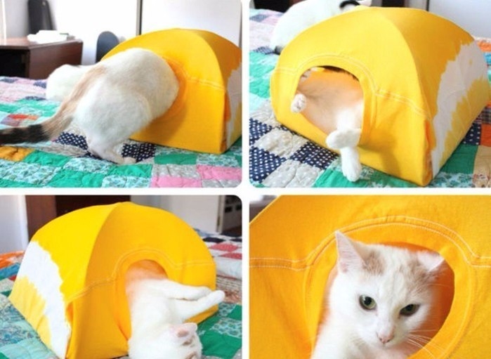 Делаем кошкин дом за 15 минут из старой футболки