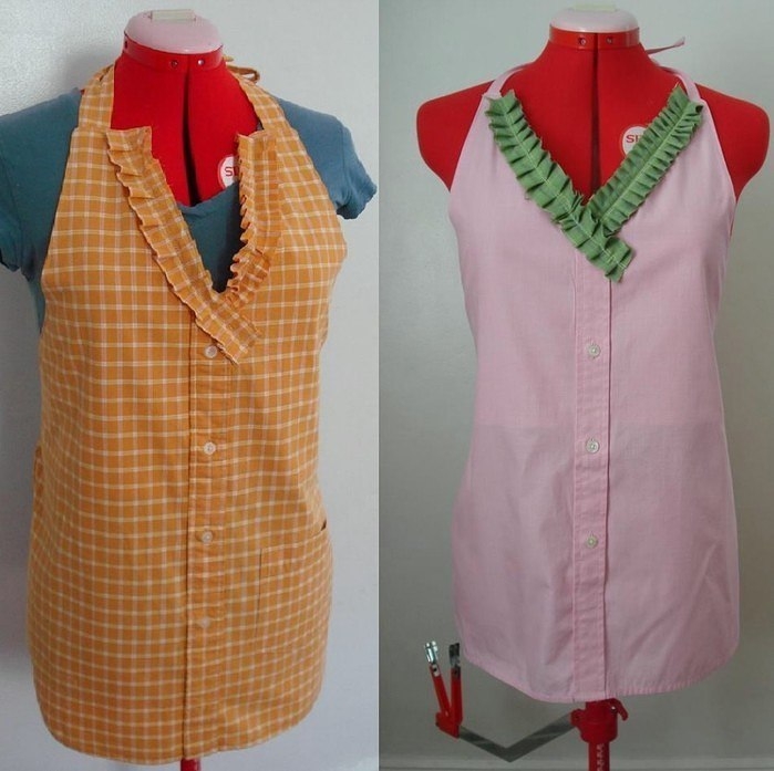 Стильный фартук из мужской рубашки. Легко и просто.