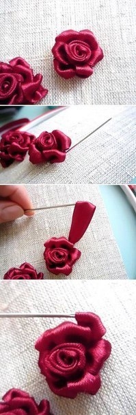 Вышиваем объемную розу лентами