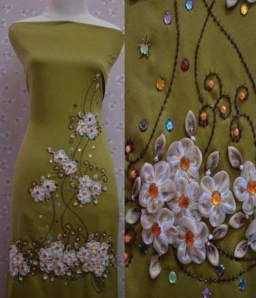 Декорирование платья лентами. Красота!