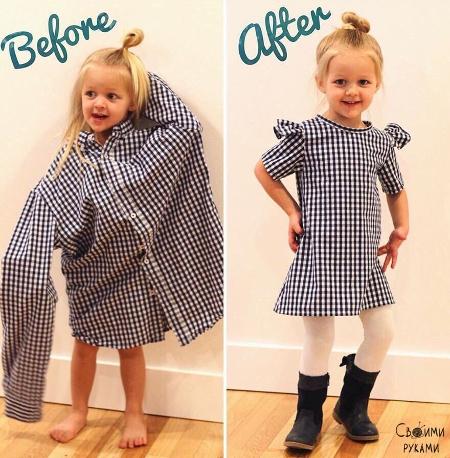 Креативная мама делает крутую одежду для своей дочки из старых папиных рубашек