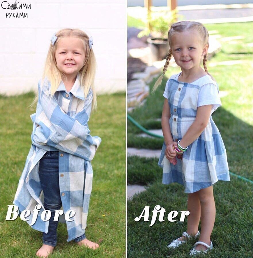 Креативная мама делает крутую одежду для своей дочки из старых папиных рубашек