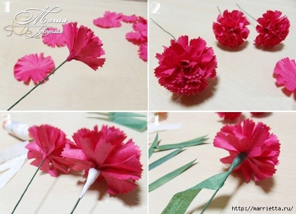 Букет гвоздик из бумаги в бобинке от скотча. Фото мастер-класс