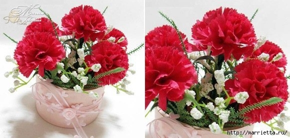 Букет гвоздик из бумаги в бобинке от скотча. Фото мастер-класс