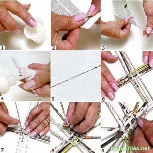 Плетение корзин из бумаги для начинающих.