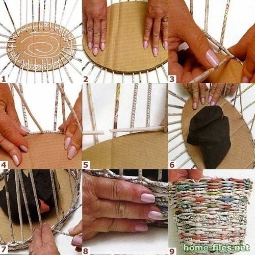 Плетение корзин из бумаги для начинающих.