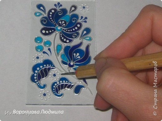 Витражный фонарик в стиле «Гжель»