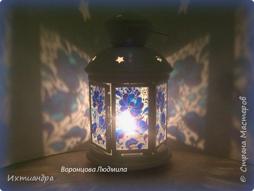 Витражный фонарик в стиле «Гжель»