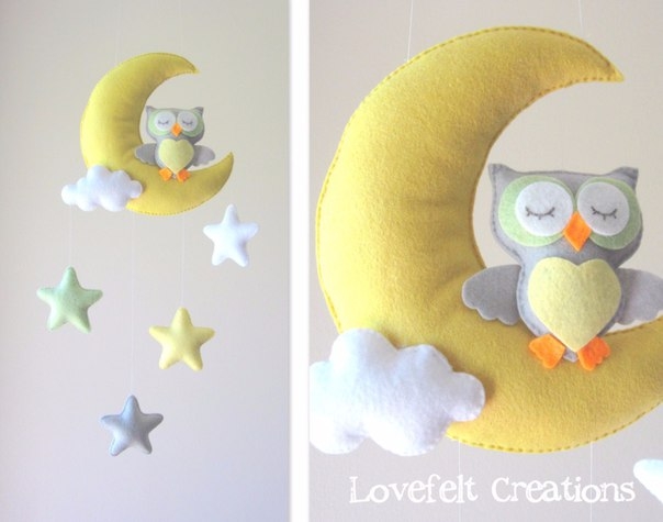 Фетровые мобили с совушками.