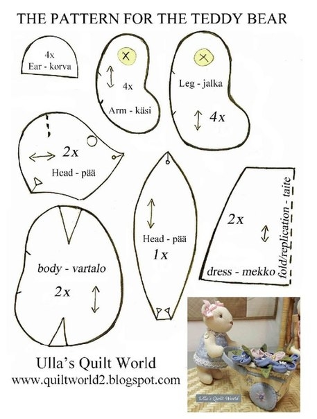 Выкройка мишки с тележкой