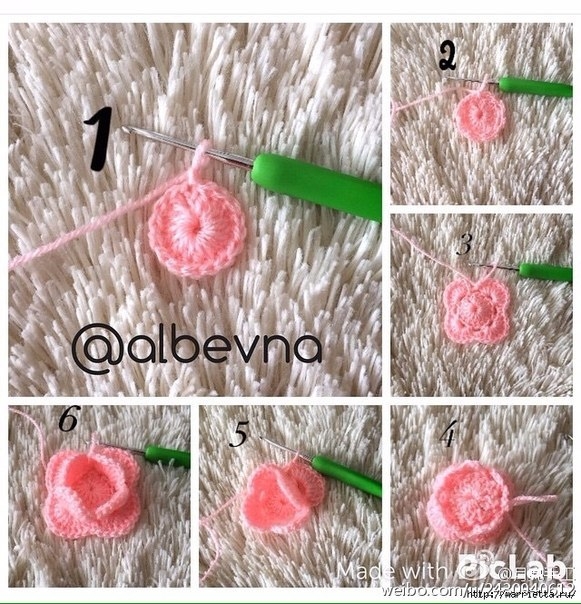 Вязание крючком мотива с розочкой
