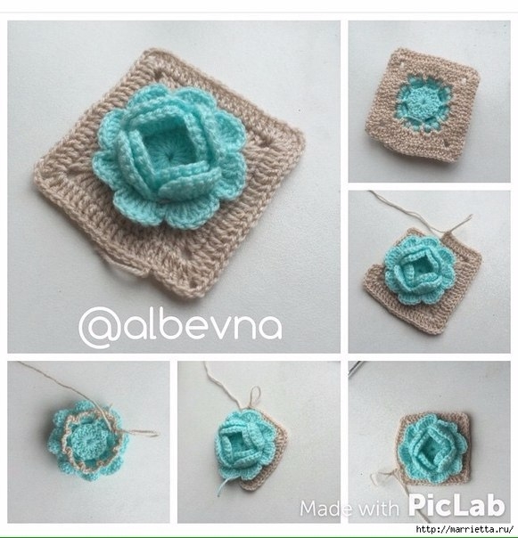 Вязание крючком мотива с розочкой