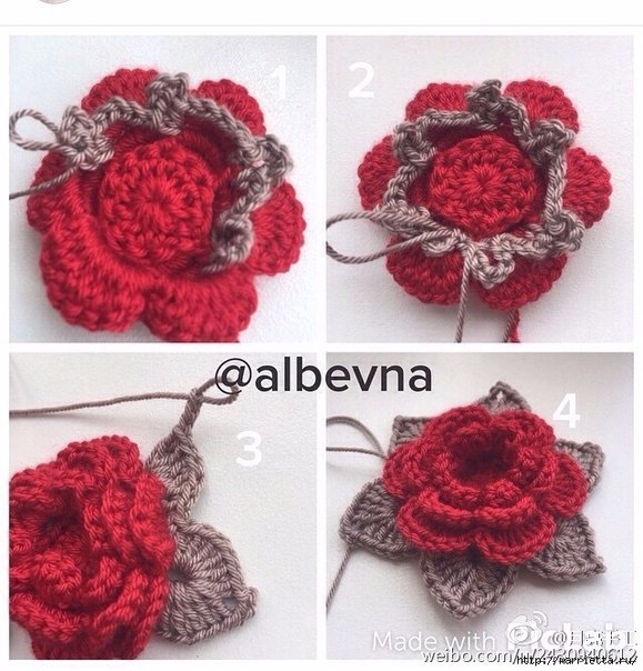 Вязание крючком мотива с розочкой