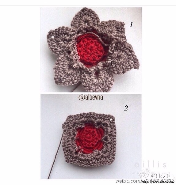 Вязание крючком мотива с розочкой