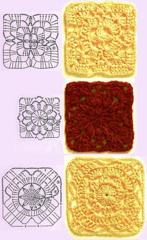 Бабушкины квадраты в вязании - 30 схем.