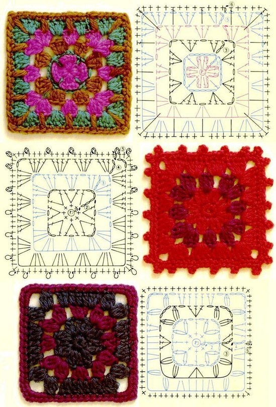 Бабушкины квадраты в вязании - 30 схем.