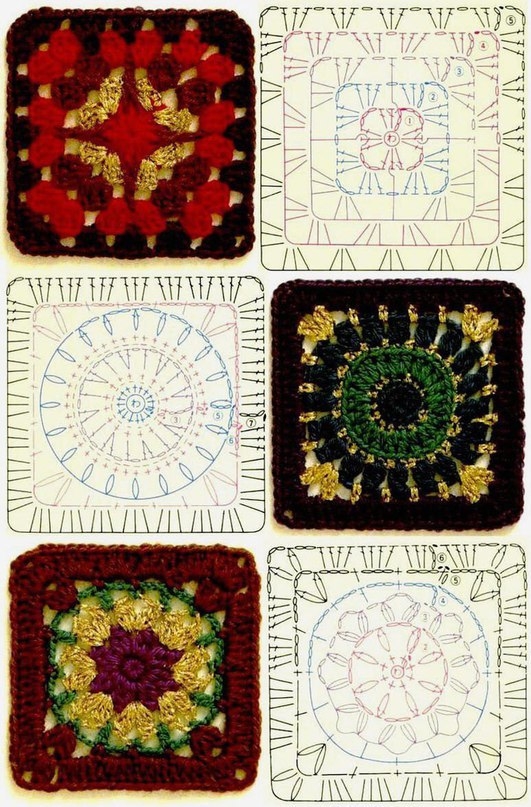 Бабушкины квадраты в вязании - 30 схем.