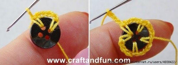 Вязаные цветочки из пуговиц крючком.