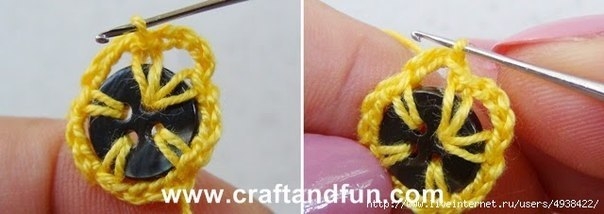 Вязаные цветочки из пуговиц крючком.