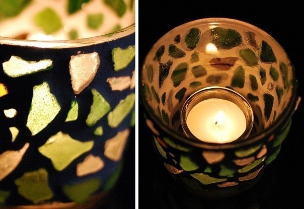 Стеклышки   затирка = подсвечник