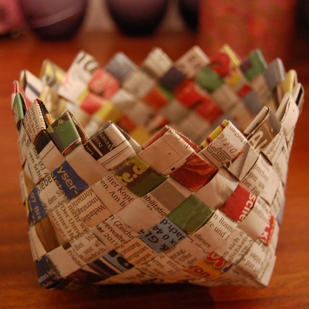 плетение корзиночки из газетных полосок