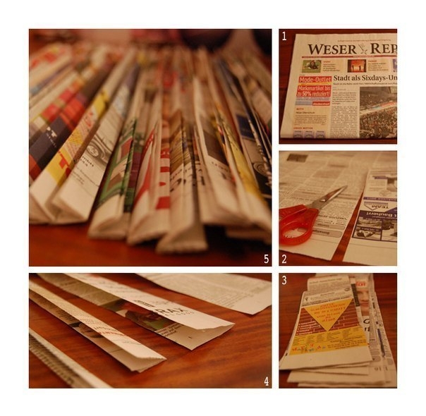 плетение корзиночки из газетных полосок