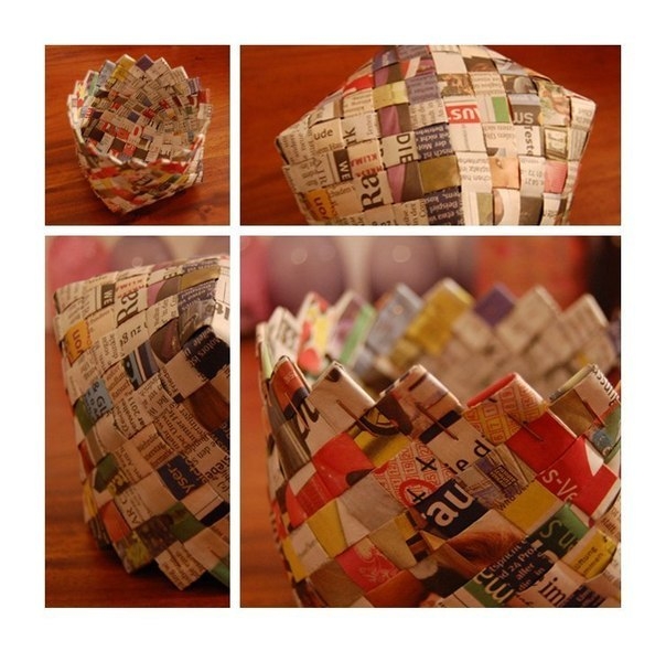 плетение корзиночки из газетных полосок