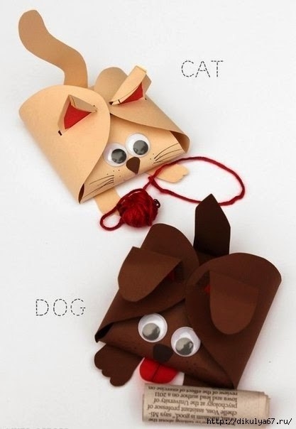 Упаковка маленького подарка в виде кошки и собачки