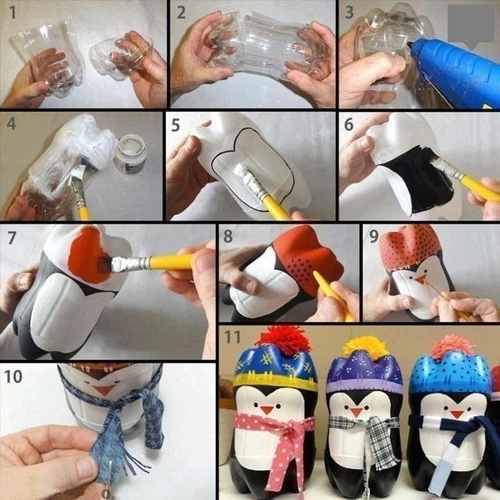 Милые пингвинчики из пластиковой бутылки
