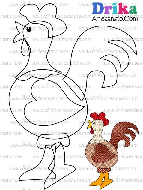 Курочки и петушки из фетра или шаблоны для аппликаций