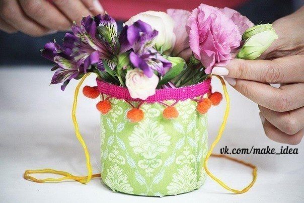 Вазоны из пластиковой бутылки и ткани