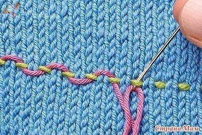 Вышивка по вязаному полотну.
