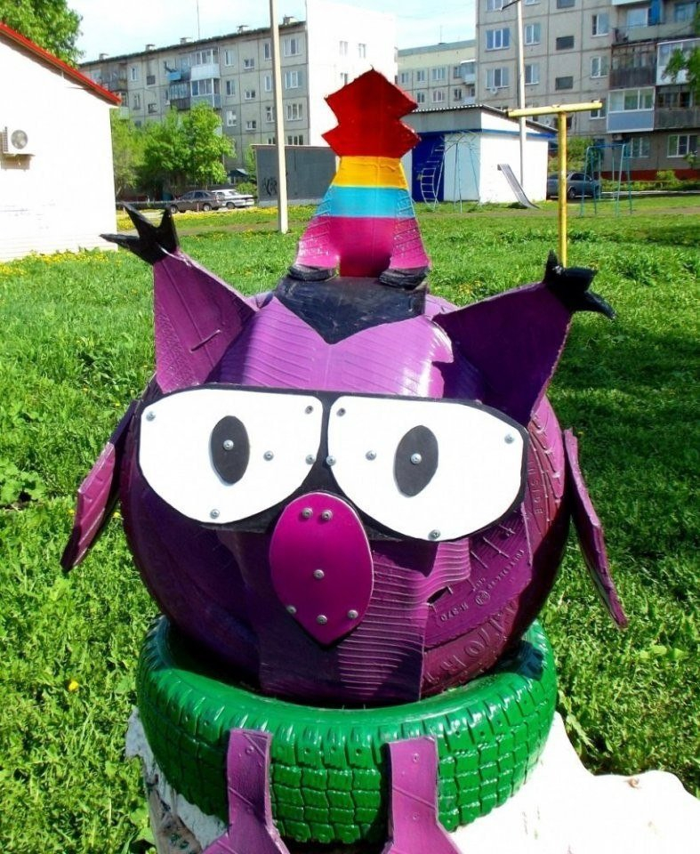 Забавные фигуры из старых шин
