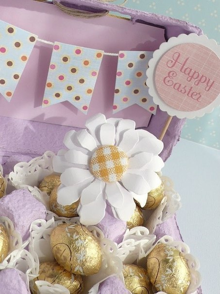 Пасхальный подарок с шоколадными яйцами.