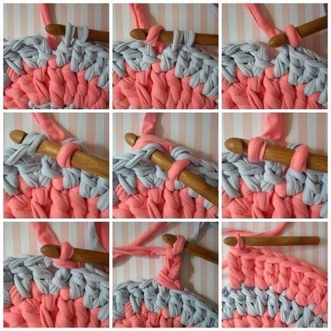 Коврик, связаный из трикотажных полосок