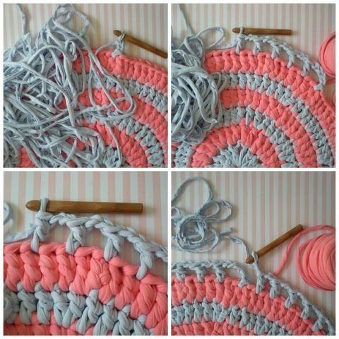 Коврик, связаный из трикотажных полосок