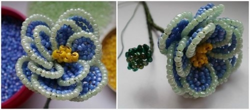 Фиалки из бисера на проволоке