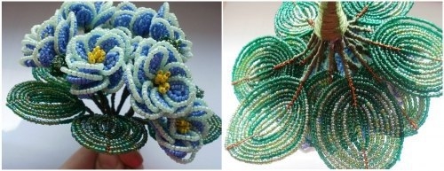 Фиалки из бисера на проволоке