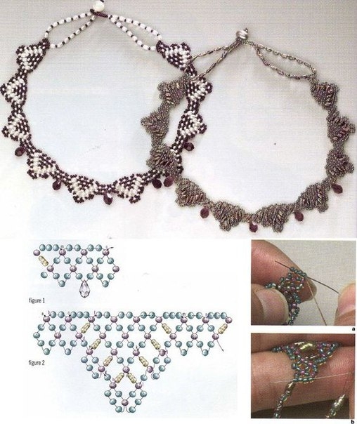 Ожерелье из бисера и бусин. Схемы плетения.