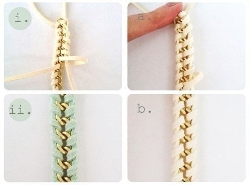 Плетем браслет из замшевого шнурка и цепочки